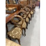 Victorian set of 5 mahogany balloon back dining chairs with cabriole legs upholstered seats.