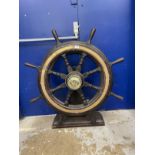 Maritime: A good 19th century brass and hard wood ships wheel with the legend 'NORTHUMBRIAN MAID.