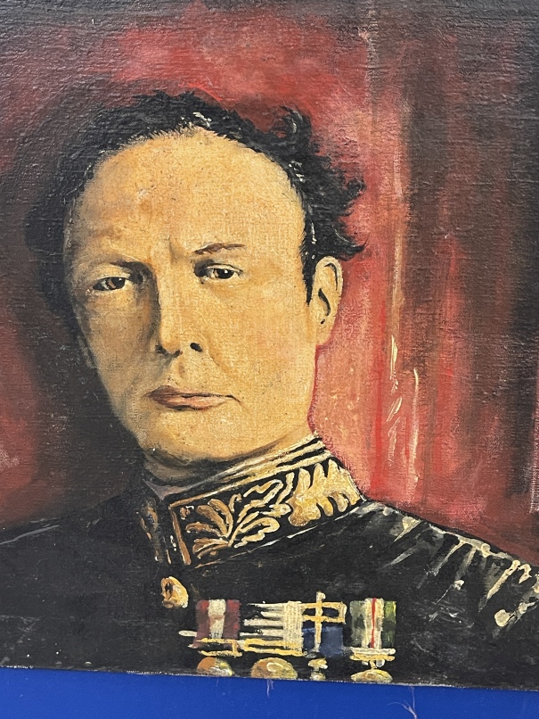 20th cent. English School: Oil on canvas of Sir Winston Churchill taken from an image of him in - Image 2 of 2