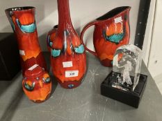 20th cent. Ceramics: Poole Pottery by Andrew Tanner, five items including water jug, three different