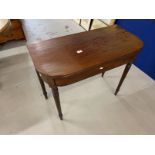 Early 19th cent. Mahogany tea table on turned ring supports. 35¼ins. x 17¼ins. x 34½ins.