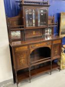 19th cent. Rosewood display cabinet with inlay, two glazed doors over one long drawer and two