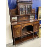 19th cent. Rosewood display cabinet with inlay, two glazed doors over one long drawer and two