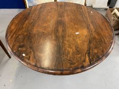 Early 19th cent. Rosewood circular tilt top dining table on carved column support with tripod feet