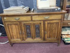 19th cent. Art style oak sideboard with two drawers above three doors. Approx. 60ins. x 20ins. x