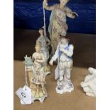 19th cent. German ceramic figurines - two muses, Arts and Music 5½ins. Plus another A/F, 8ins. All