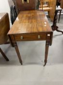 19th cent. Mahogany tripod table A/F, and a small round mahogany table with a folding base. Mahogany