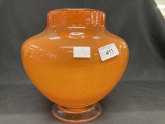 The Mavis and John Wareham Collection: Monart vase orange and red, aventurine in bubbles, applied
