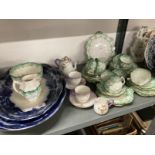 Ceramics: Bristol Flow Blue meat plates x 2, and two others, Paragon part tea service, Crown