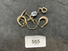 Jewellery: Yellow metal, three pairs of earrings plus one sleeper, all test as 9ct gold. Total