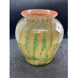 The Mavis and John Wareham Collection: Monart vase clear brown with green vertical stripes with