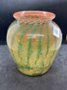 The Mavis and John Wareham Collection: Monart vase clear brown with green vertical stripes with