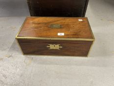 19th cent. Mahogany brass bound writing slope, the interior with green baize and secret drawers,