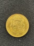 Bullion Gold Coin: Victorian shield back half sovereign dated 1887. Weight 4g.