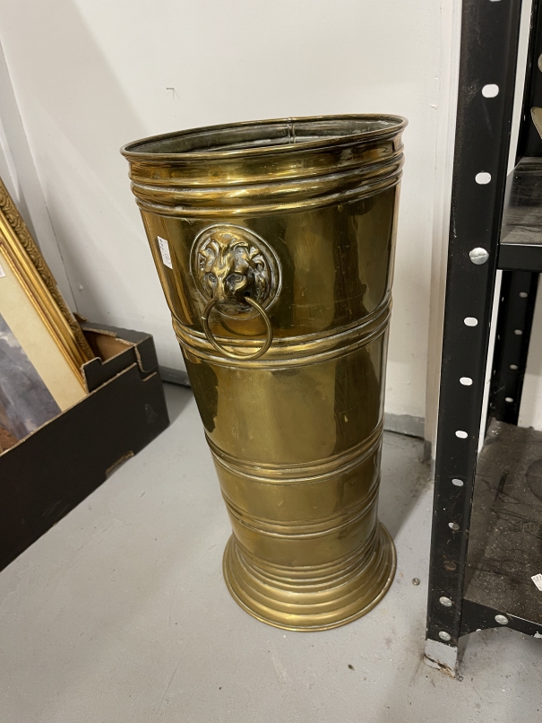 19th cent. Copper cook pot together with a 20th century brass stick stand by Peerage, chestnut - Image 3 of 3