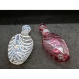 Glass: Venetian banded pocket flask pink, plus one other, white. (2)