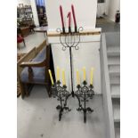 Gothic style candlesticks, a pair. 25ins. Plus another 48ins.