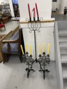 Gothic style candlesticks, a pair. 25ins. Plus another 48ins.