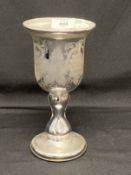 Glass: Varnish & Co, London. Mercury glass goblet with stylised leaf and grape decoration and patent