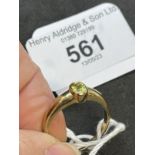 Hallmarked Jewellery: 9ct gold ring set with a single oval cut peridot, estimated weight 0.85ct.