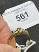 Hallmarked Jewellery: 9ct gold ring set with a single oval cut peridot, estimated weight 0.85ct.