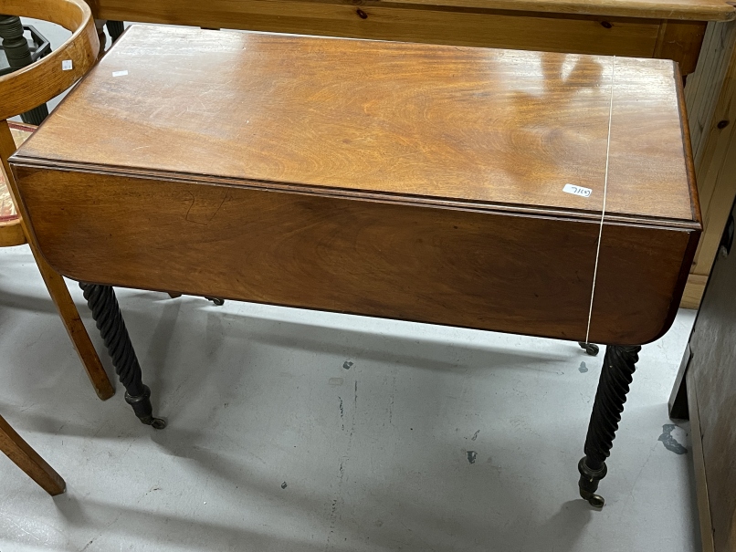 19th cent. Mahogany Pembroke tables, one with reeded legs, 40ins. x 32ins open. The other with candy