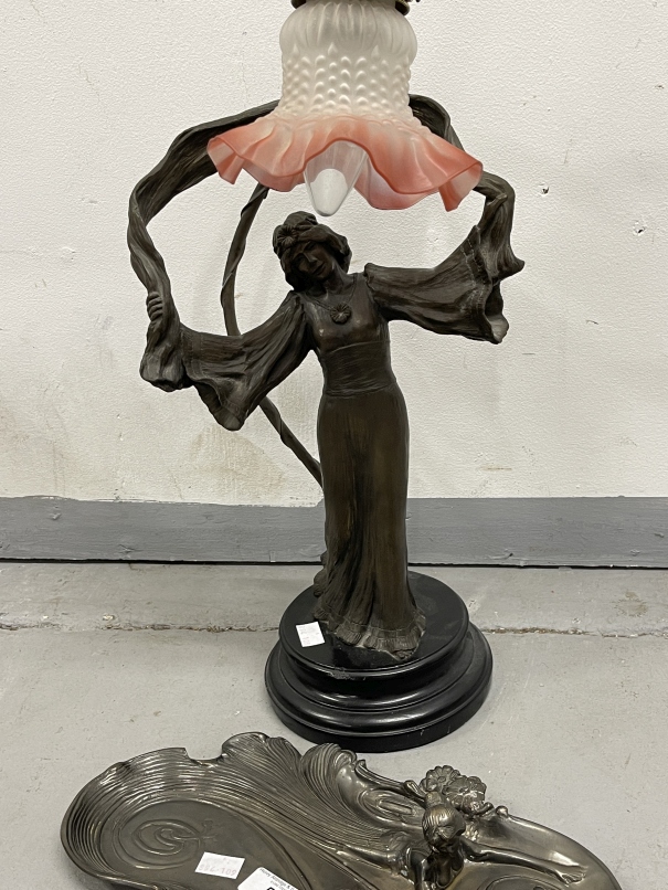 The Mavis and John Wareham Collection: 20th cent. Decorative Art Nouveau style white metal tray plus - Image 3 of 3