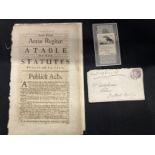 Ephemera: An unusual pair of Table of Statutes Public and Private dating from 1702 and 1704,
