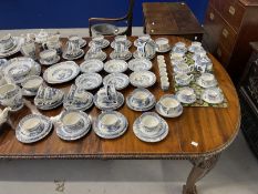 20th cent. Ceramics: Woods & Sons Yuan blue and white transfer print with peacock design dinner