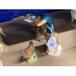 20th cent. Ceramics: Beswick Kingfisher No. 2371 (A/F), Mallard Duck standing 756, Wren 993. (3)