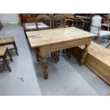 19th cent. Pine scrub top table, single drawer to one end on baluster turned legs. 48ins. x 28¼