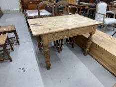 19th cent. Pine scrub top table, single drawer to one end on baluster turned legs. 48ins. x 28¼