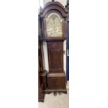 Clocks: Mid 19th cent. Short door mahogany longcase with break arch fretted top surmounted by turned