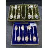Hallmarked Silver: Set of six Mappin & Webb spoons (1 A/F) and a pair of tongs, London 1901. Plus