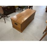 The Mavis and John Wareham Collection: Pitch pine blanket box with iron handles and hinges. 50ins. x