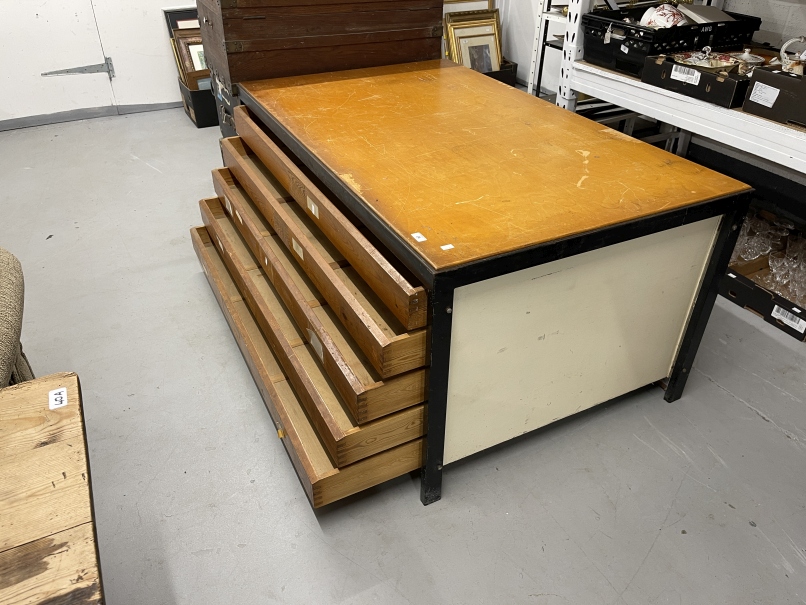 20th cent. Office plan chest of five drawers, each pine drawer approx. 55ins. x 34ins. 3ins. Overall - Image 2 of 3