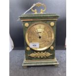 Clocks: French Empire style Le Castel mantel clock, malachite style case with gilt metal mounts on a