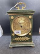 Clocks: French Empire style Le Castel mantel clock, malachite style case with gilt metal mounts on a