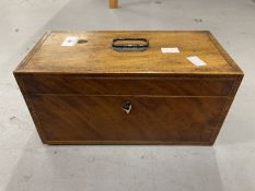 19th cent. Mahogany inlaid tea caddy, walnut jewellery box and two small trinket boxes. 19th cent.