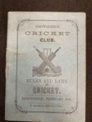Cricket: Extremely rare Rules and Laws of Cricket for Trowbridge Cricket Club dated 1876.