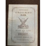 Cricket: Extremely rare Rules and Laws of Cricket for Trowbridge Cricket Club dated 1876.