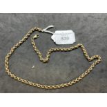 Hallmarked Gold: 9ct gold belcher link chain. Length 21ins. Weight 20g.