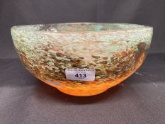 The Mavis and John Wareham Collection: Monart bowl orange and yellow leading to green and aventurine