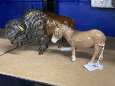 20th cent. Ceramics: Beswick Buffalo, Donkey standing. (2)