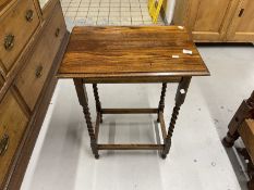 Oak barley twist side table, a small mahogany gate leg table and a mahogany single pedestal table.