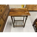 Oak barley twist side table, a small mahogany gate leg table and a mahogany single pedestal table.