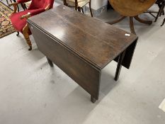 Early 19th cent. Oak drop leaf table, rectangular top supported by square chamfered legs. 26½ins.