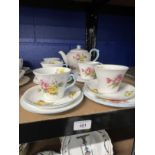 20th cent. Ceramics: 1940s Shelley Begonia pattern part tea set consisting of teapot, five cups,