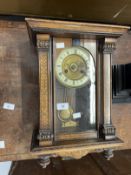 Clocks: Arts & crafts Vienna regulator, walnut case, painted pillars & base with twin fusee