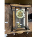 Clocks: Arts & crafts Vienna regulator, walnut case, painted pillars & base with twin fusee